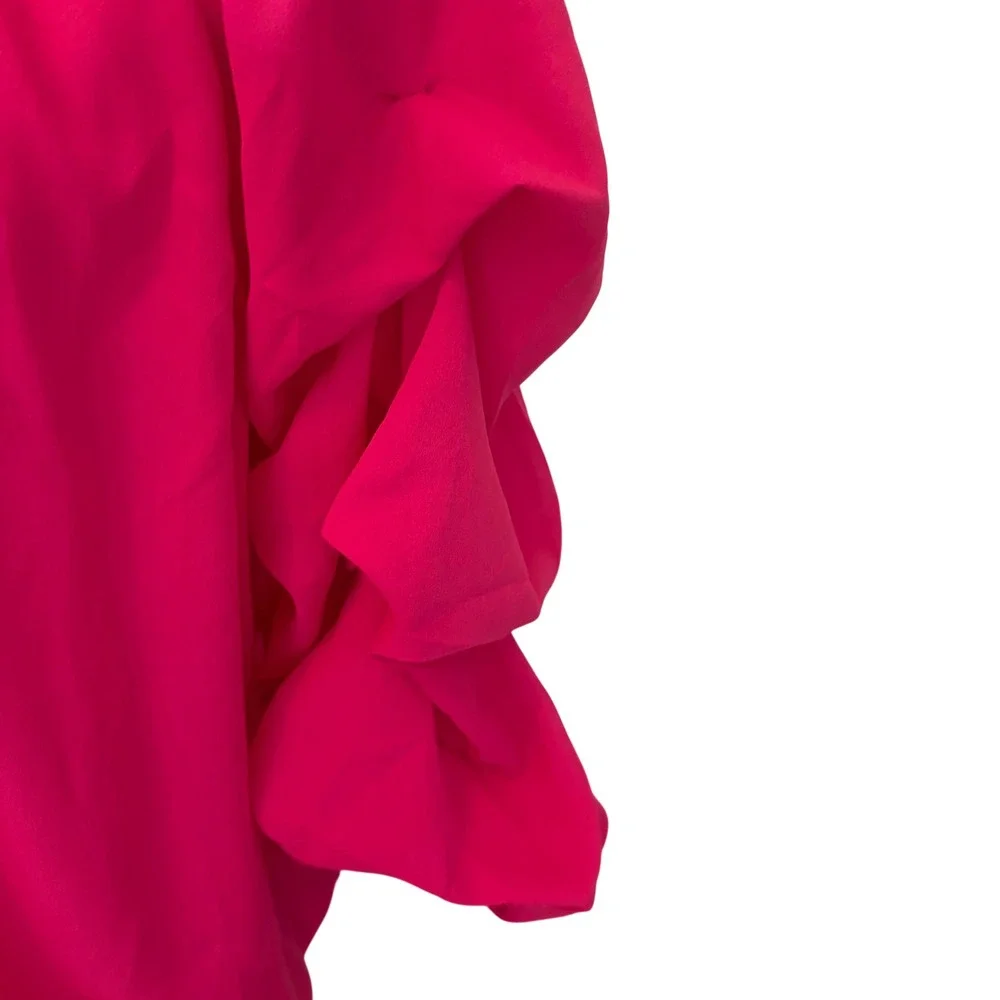 CeCe Hot Pink Bubble Ruffle Sleeve Off Shoulder Top Sz Large Barbiecore Summer - Picture 3 of 9